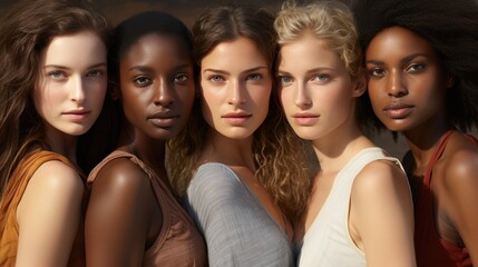 Ethnic diversity and beauty Group of women of various races with beautiful white smiles with white background