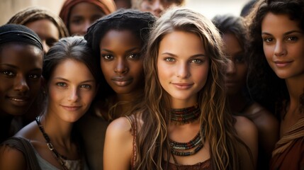Obraz premium Ethnic diversity and beauty Group of women of various races with beautiful white smiles with white background