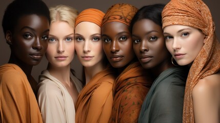 Obraz premium Ethnic diversity and beauty Group of women of various races with beautiful white smiles with white background