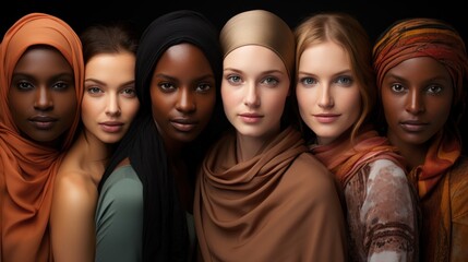 Obraz premium Ethnic diversity and beauty Group of women of various races with beautiful white smiles with white background