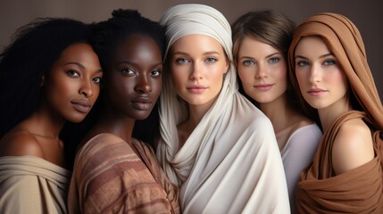 Obraz premium Ethnic diversity and beauty Group of women of various races with beautiful white smiles with white background