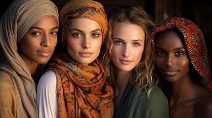 Fototapeta premium Ethnic diversity and beauty Group of women of various races with beautiful white smiles with white background