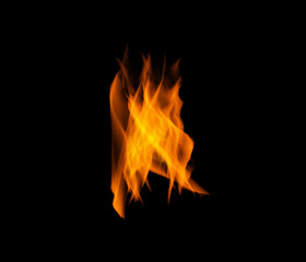 Orange fire, gas and flame on black background with texture, pattern and burning energy. Light, fuel and flare isolated on dark wallpaper design, explosion at bonfire, thermal power or inferno glow.