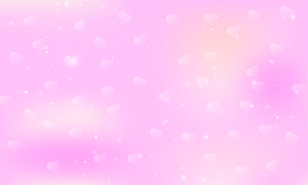Vector fantasy valentine background. pattern in pastel colors. purple sky with stars and hearts