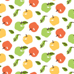 Background pattern with multi-colored apples. Flat modern vector illustration.