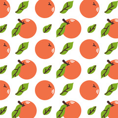 Background pattern with oranges and leaves. Flat modern vector illustration.