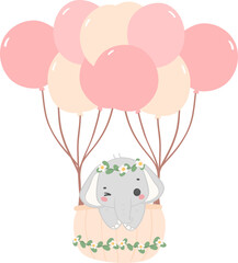 Obraz na płótnie Canvas Baby shower elephant, cute elephant with hot air balloon