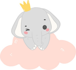 Baby shower elephant, cute elephant on cloud