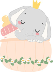 Baby shower elephant, cute elephant in basket