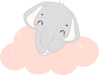 Baby shower elephant, cute elephant on cloud