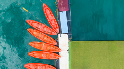 Top view of red kayak design image background