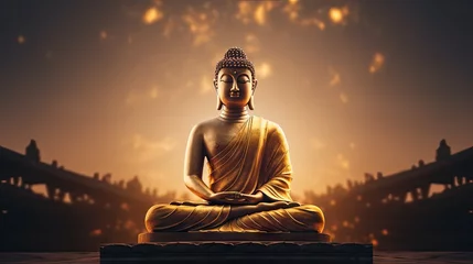 Foto op Plexiglas Golden Buddha statue with splashes of light , Buddha statue used as amulets of Buddhism religion © somchai20162516