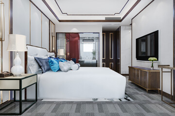 3d rendering modern luxury bedroom suite and bathroom deluxe