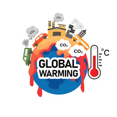  Global warming from Air pollution increase temperature earth. Climate change Global warming concept vector illustration. .