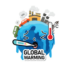  Global warming from Air pollution increase temperature earth. Climate change Global warming concept vector illustration. .