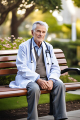 Fototapeta premium senior doctor sitting on a bench