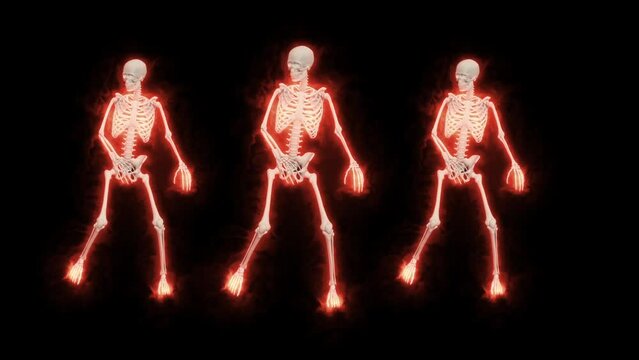 Dancing Fire Skeletons 3D. 3D Skeletons Fanny Dance Animation. Skeleton 3D dance. Fire dance.