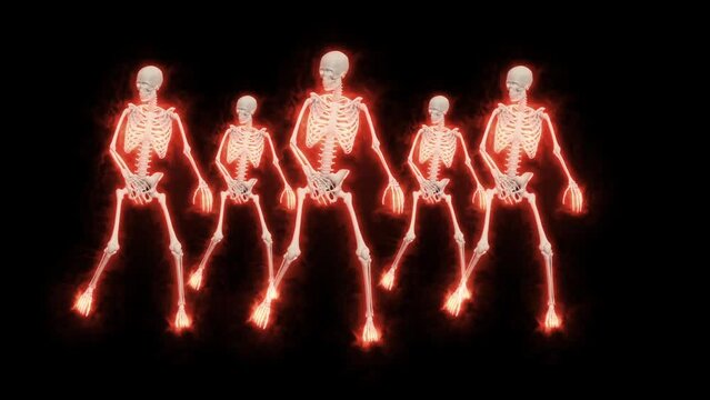 Dancing Fire Skeletons 3D. 3D Skeletons Fanny Dance Animation. Skeleton 3D dance. Fire dance.