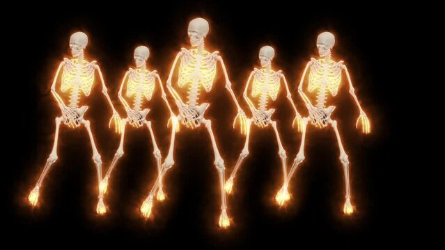 Dancing Fire Skeletons 3D. 3D Skeletons Fanny Dance Animation. Skeleton 3D dance. Fire dance.