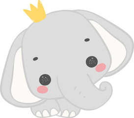 Fototapeta premium Cute elephant, kawaii baby elephant with crown