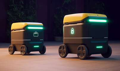 Delivery Robot Food delivery robots may serve homes in near future. AGV intelligent robot, Generative AI 