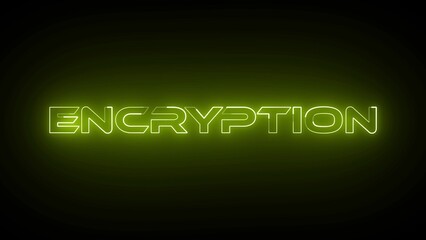 Green color neon glowing Encryption icon isolated on black background.