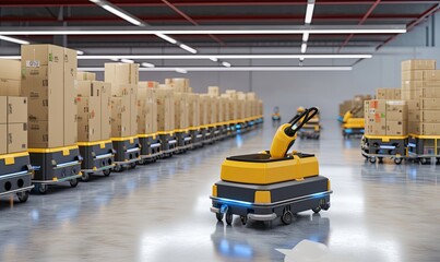 Robots efficiently sorting hundreds of parcels per hour(Automated guided vehicle) AGV, Generative AI 