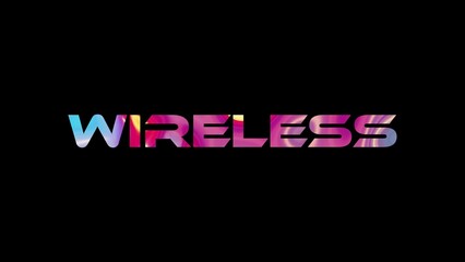 Wireless text on black background. Multicolored glossy technological word written on black.