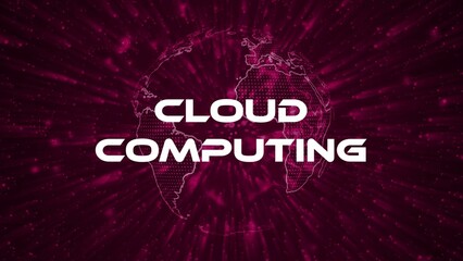 cloud computing text concept on si-fi particles background. Dot particles technological earth.