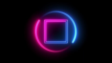 3d render, abstract black background with glowing neon square, blank frame. Simple geometric shape. illustration background.