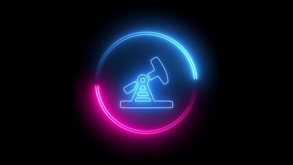 Oil pump or pump jack icon with glowing neon line isolated on black background. abstract illustration background. - obrazy, fototapety, plakaty
