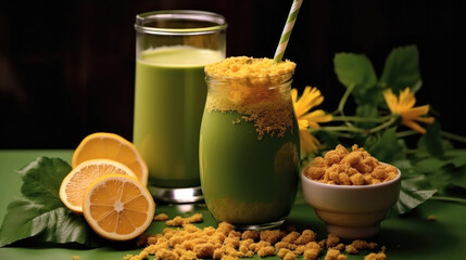 Fototapeta premium Green organic smoothie on table.