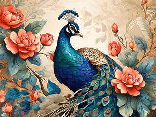 peacock in the garden background illustration