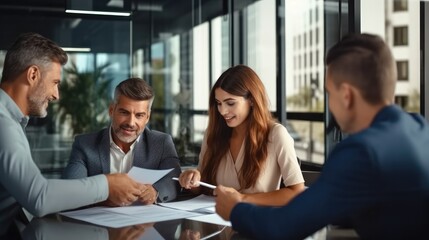 Professional executives business group working with documents at meeting in office, Talking or listening to project ideas for mission.