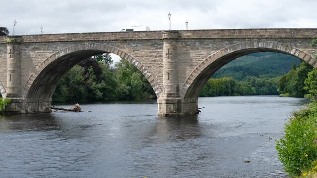 Dunkeld bridge over the River Tay in summer, Perthshire, Scotland