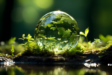 renewable energy light bulb with green energy, Earth Day or environment protection Hands protect forests that grow on the ground and help save the world, solar panels	