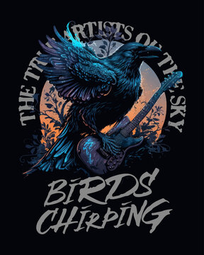 Birds Chirping With Guitar Vector Art, Illustration and Graphic