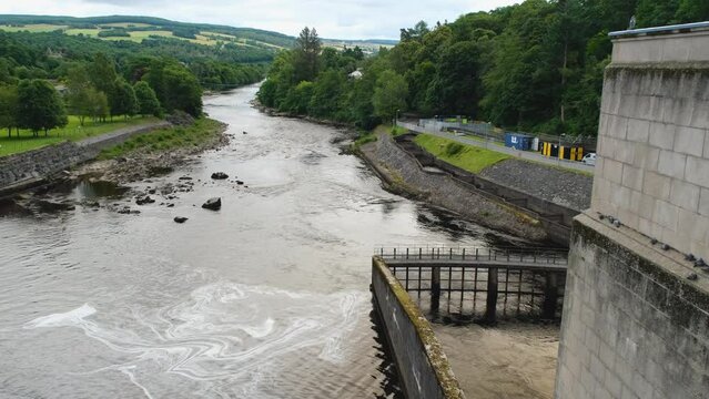 A view down the River Tummel from Pitlochry dam and fish ladder, Scotland