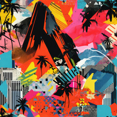 Travel colorful exotic island resort cartoon repeat pattern summer art