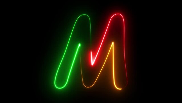 Glowing Neon light rainbow color alphabet M  . and glowing neon sign .
