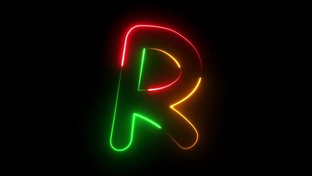 Glowing Neon light rainbow color alphabet R  . and glowing neon sign .

