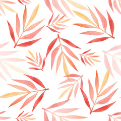 Seamless pattern with colorful autumn leaves. Watercolor illustration of an autumn background with falling leaves on a white background. Hand-drawn. Template for design, decoration, wrapping paper.