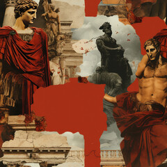 Ancient Rome empire cartoon collage repeat pattern