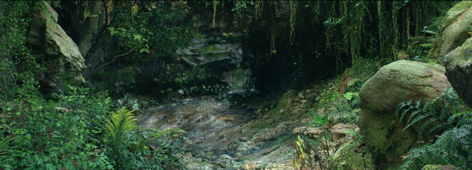 Tropical rain forest scene. 3D rendering - obrazy, fototapety, plakaty