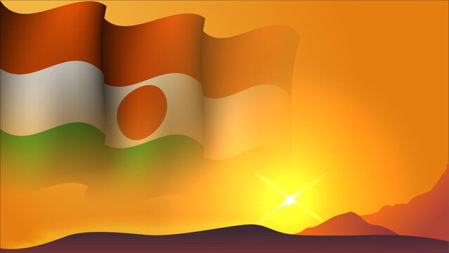 niger waving flag concept background design with sunset view on the hill vector illustration