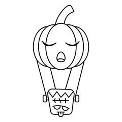 pumpkin jack and frankenstrein halloween balloon drawing cute cartoon outline
