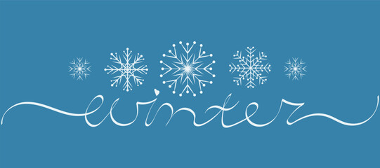 Winter handwritten text, hand lettering with stars isolated on white background.