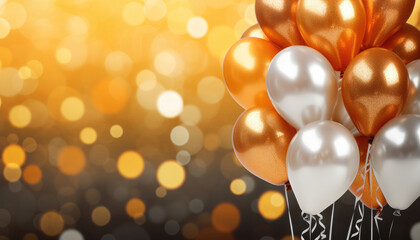 Beautiful Festive Background with Gold and Red Balloons