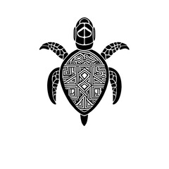 Fototapeta premium A minimalist turtle logo done in black and white with sharp lines and fine details. Native art style.