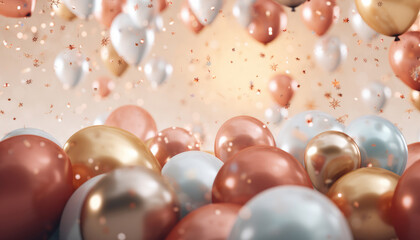 Beautiful Festive Background with Gold and Pink Balloons
